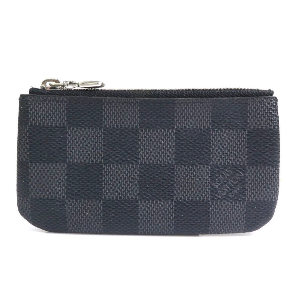 Louis Vuitton Key Coin Damier Pochette Cle Canvas Pouch Graphite Black Silver